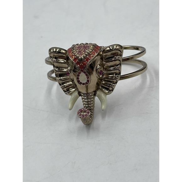 Betsey Johnson Pink Crystals Trunk Up Good Luck Elephant Bangle Hinged  Bracelet - Picture 13 of 13